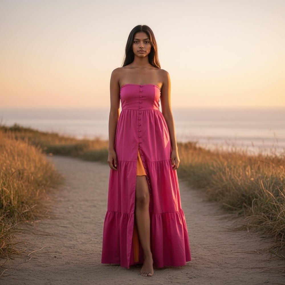 NY & Company Women XL Petite NWT Pink Strapless Tiered Maxi Dress Cottagecore